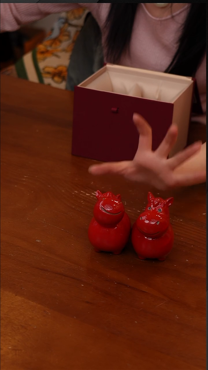 陶105-陶瓷马摆件一对+礼盒【CF6388】