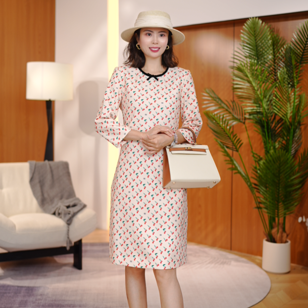【南油虹姐】秋季新款A字裙圆领文艺花边立领连衣裙印花碎花