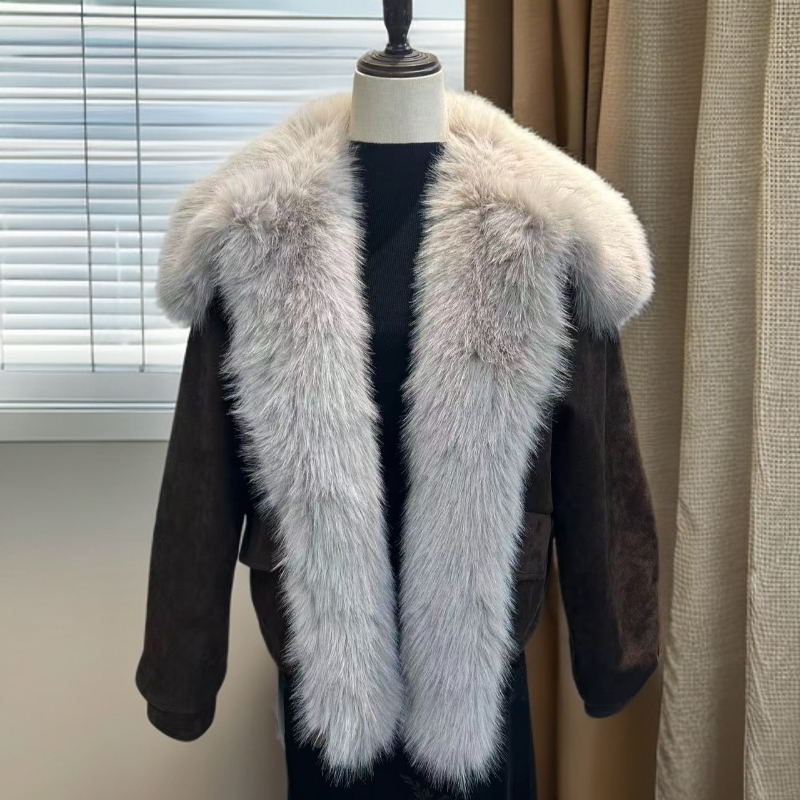 新款高品质复古加厚加绒女短款小个子冬季仿狐狸毛大毛领百搭外套