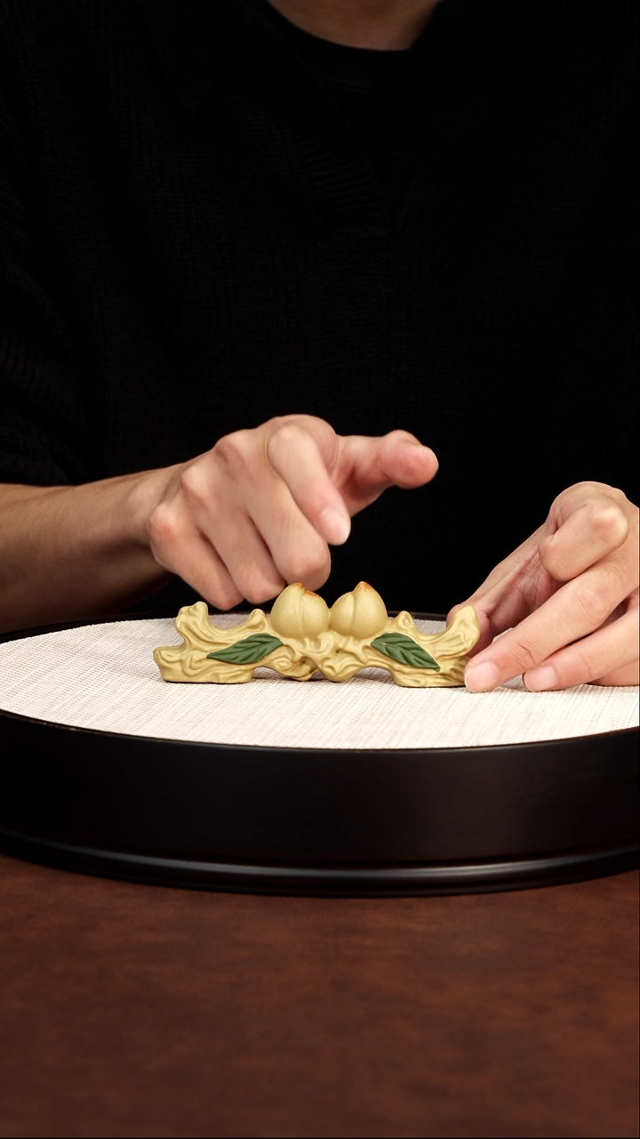 茶壶紫砂黄金段寿桃笔架