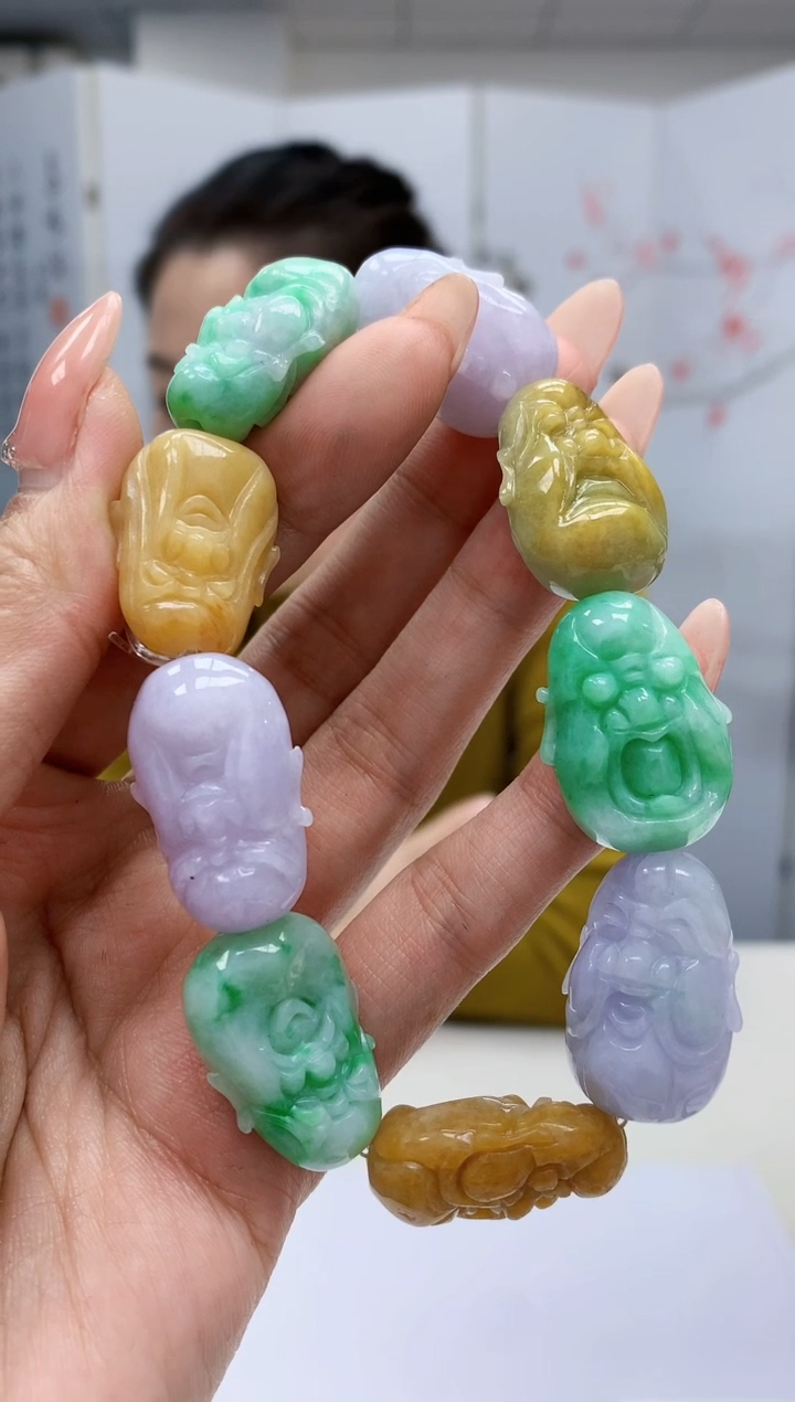 【闪购商品】定制翡翠未镶嵌4902MM-毛货手串55