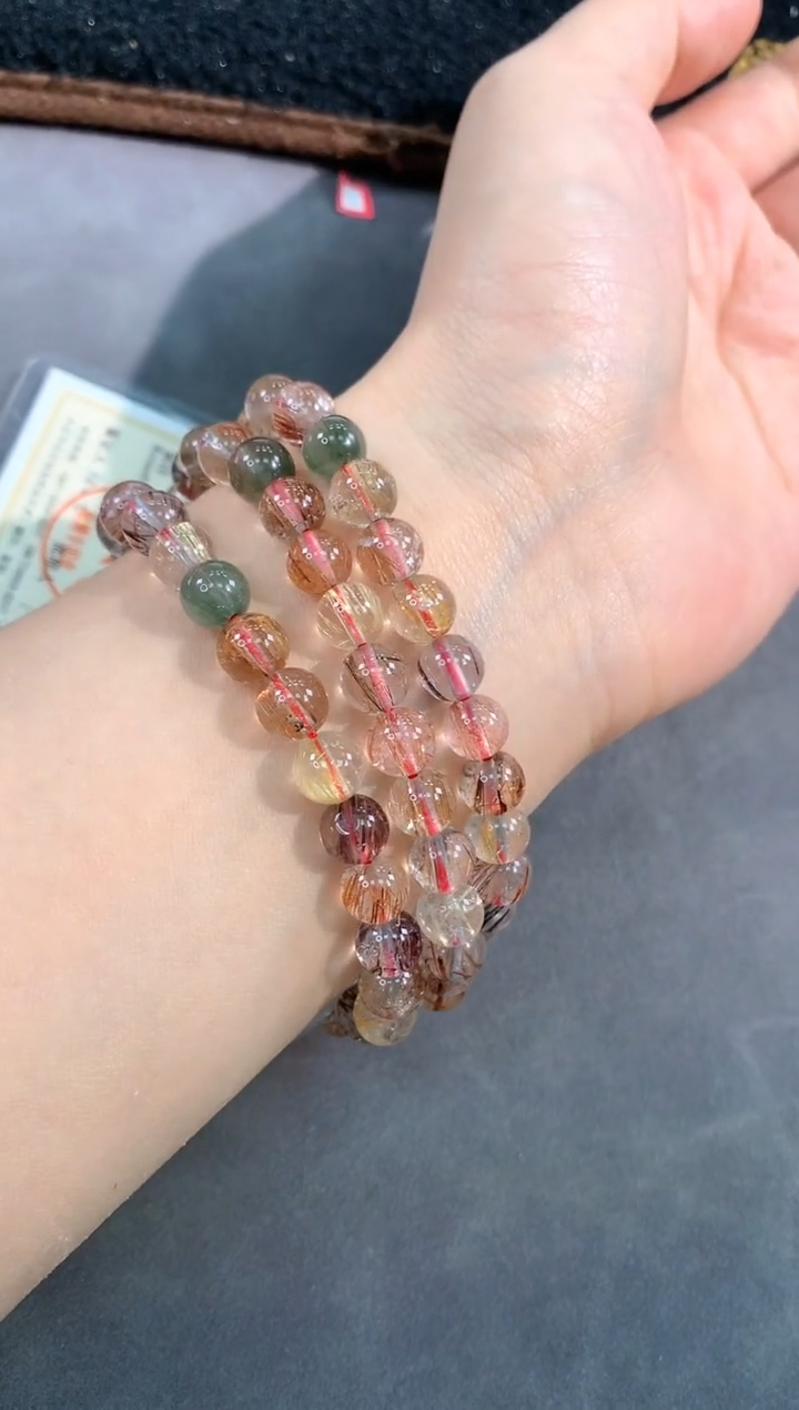 【闪购商品】发晶手链未镶嵌95号发晶多宝三圈7mm