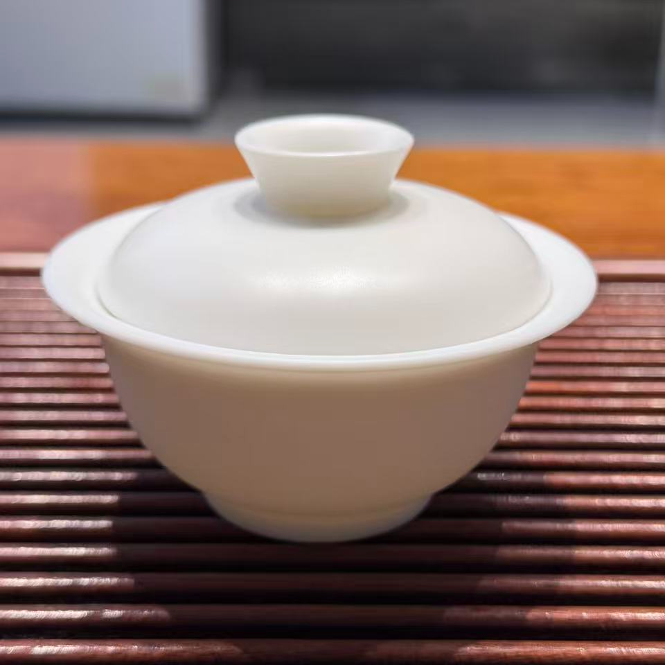 古马定制 素烧高端象牙白哑光白瓷盖碗120cc