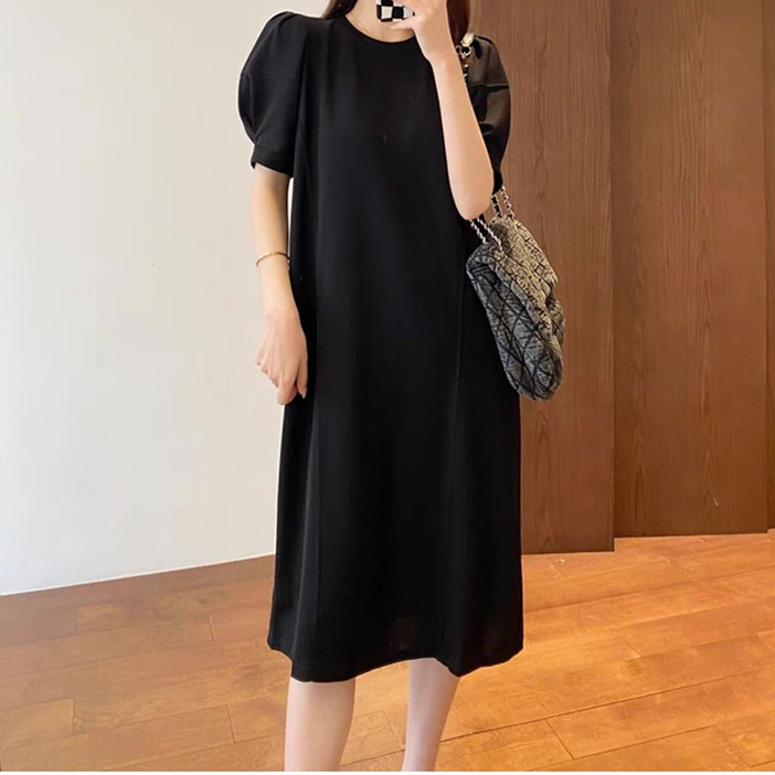 宝丫轻奢  T女式时尚慵懒风圆领泡泡灯笼袖连衣裙K2499