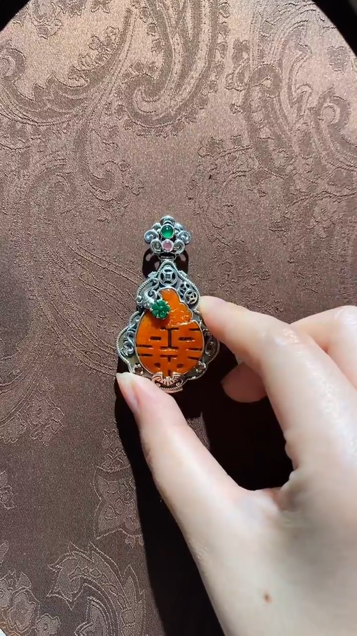 【闪购商品】翡翠吊坠(不含链)银S925镶嵌红翡绿翠 20号