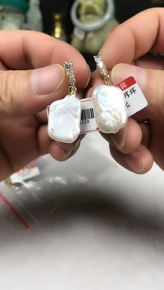 银S925镶嵌耳饰淡水珍珠耳饰