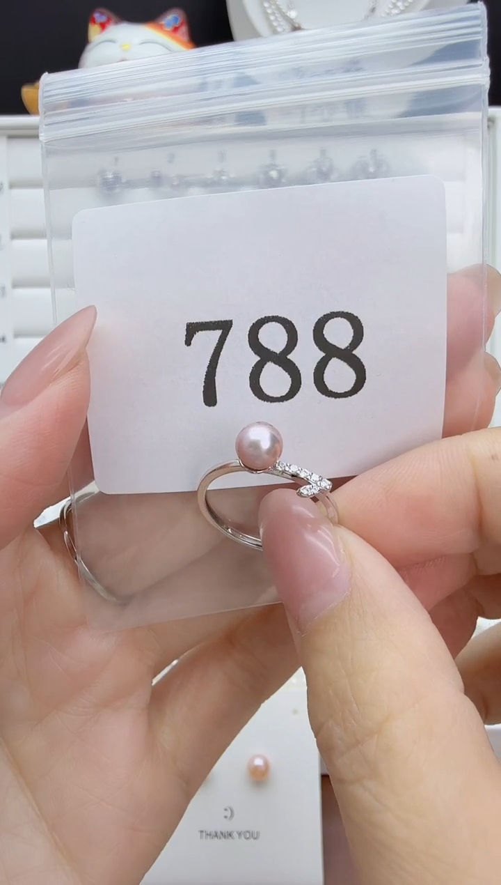 银S925镶嵌戒指淡水珍珠?788