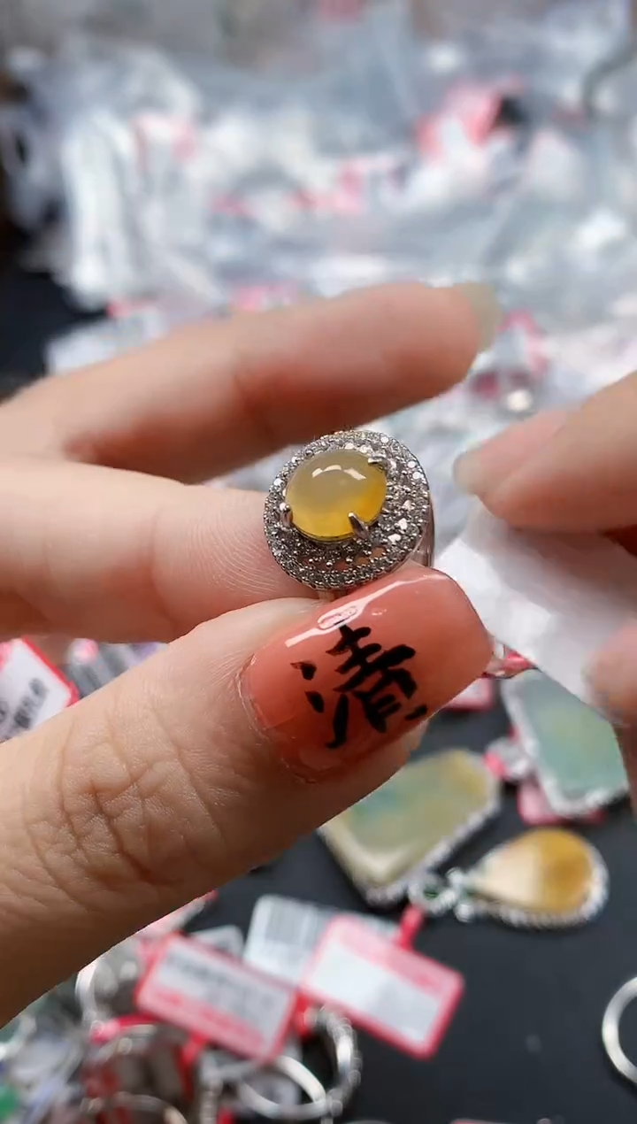 银S925镶嵌戒指翡翠天然A货缅甸翡翠