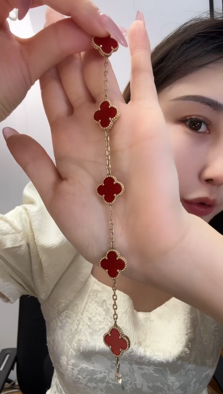 玛瑙/玉髓手链18K金镶嵌红色k黄，五花手链GHJ24版