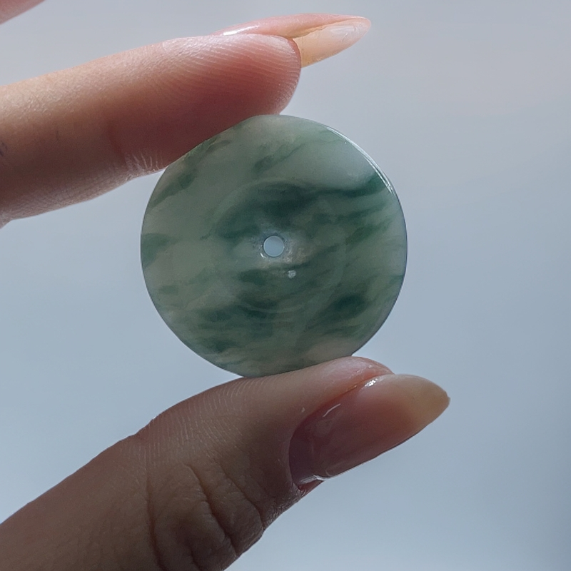 定制翡翠未镶嵌胶感飘蓝花 平安扣 卡29.8-4.58