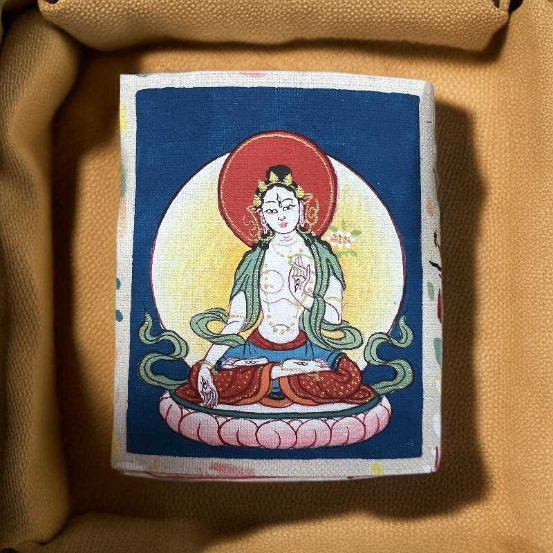【藏娘唐卡*藏物文玩】白度母藏娘唐卡收藏级土登旦周手绘带种子字
