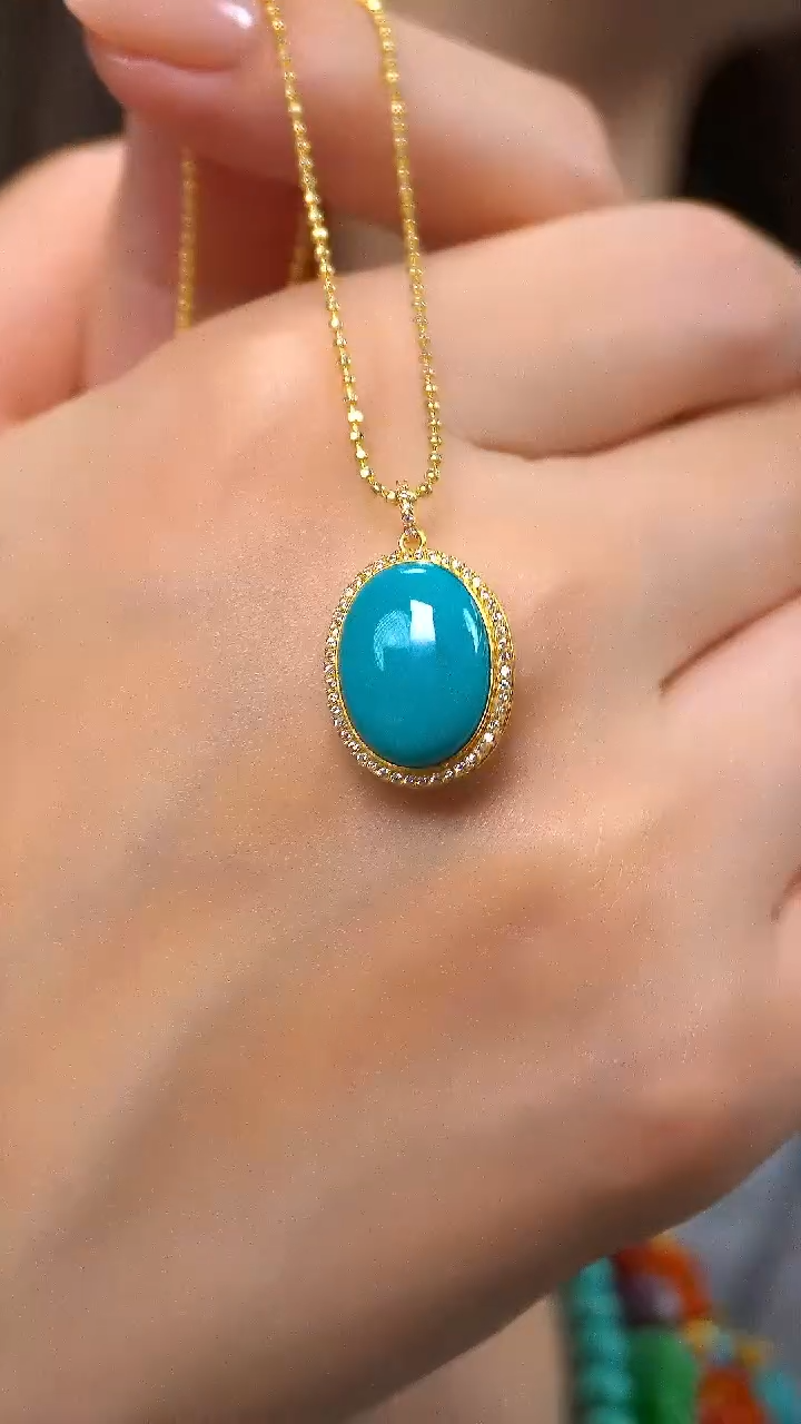 18K金镶嵌绿松石暴力蓝吊坠不含链