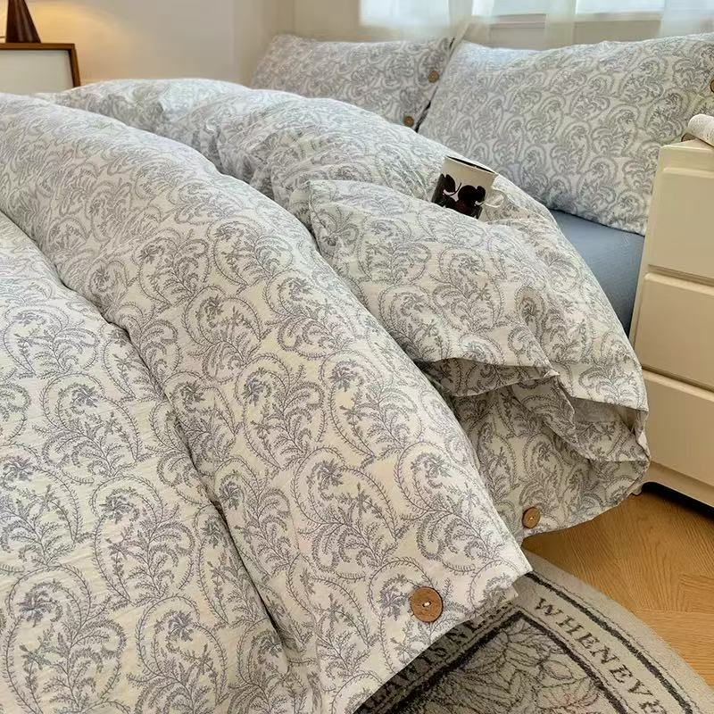 King Deer/鹿王四件套碎花复古纽扣款单被罩床上用品094