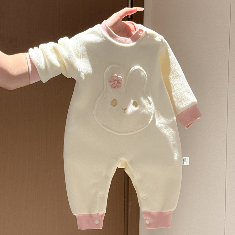 婴儿衣服秋冬加绒男女宝宝一体绒保暖奥粒绒无骨连体衣中厚婴幼儿