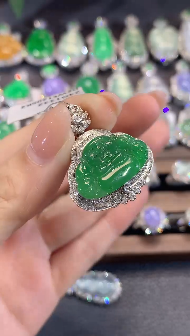 吊坠(不含链)18K金镶嵌翡翠D32翡翠