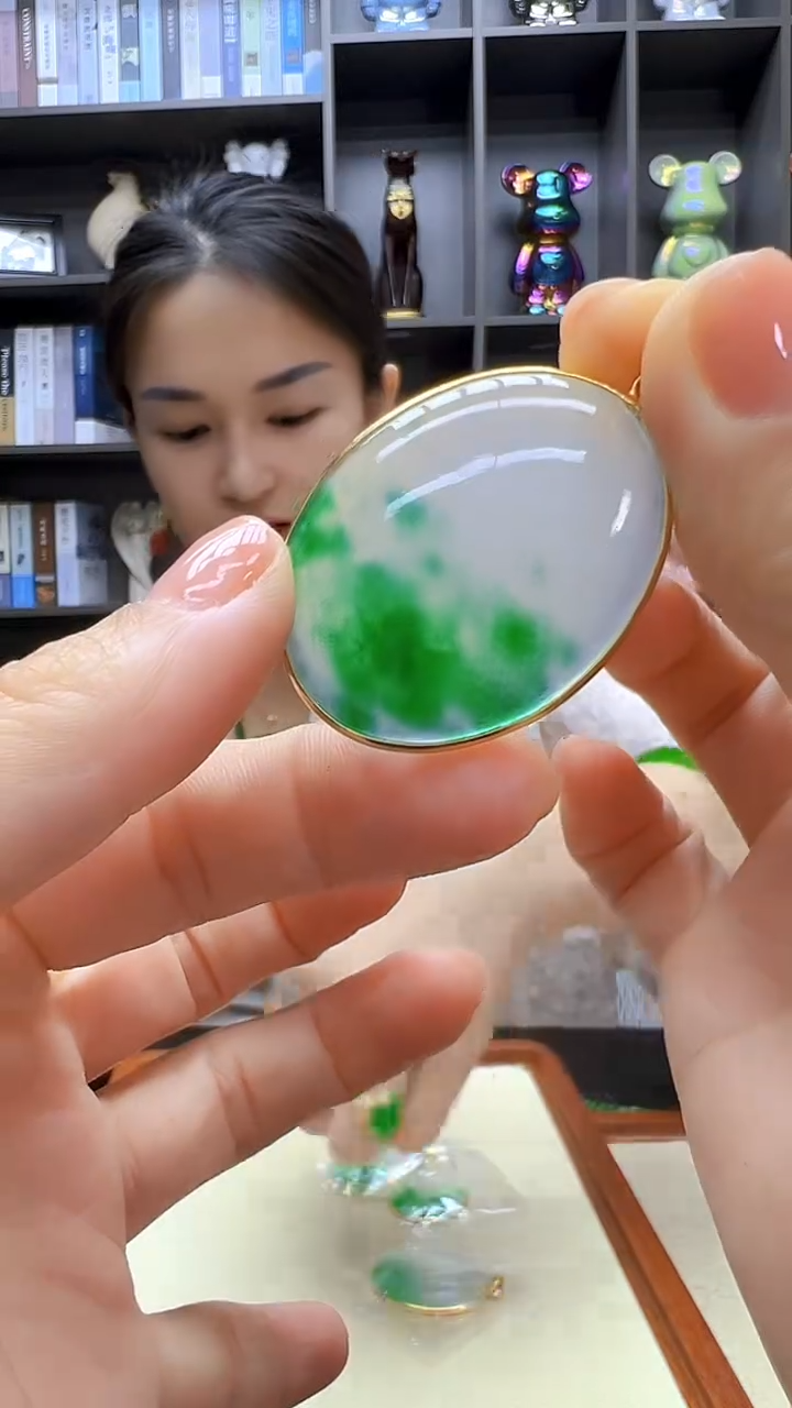 翡翠14K金镶嵌颈饰沉白diy劲饰