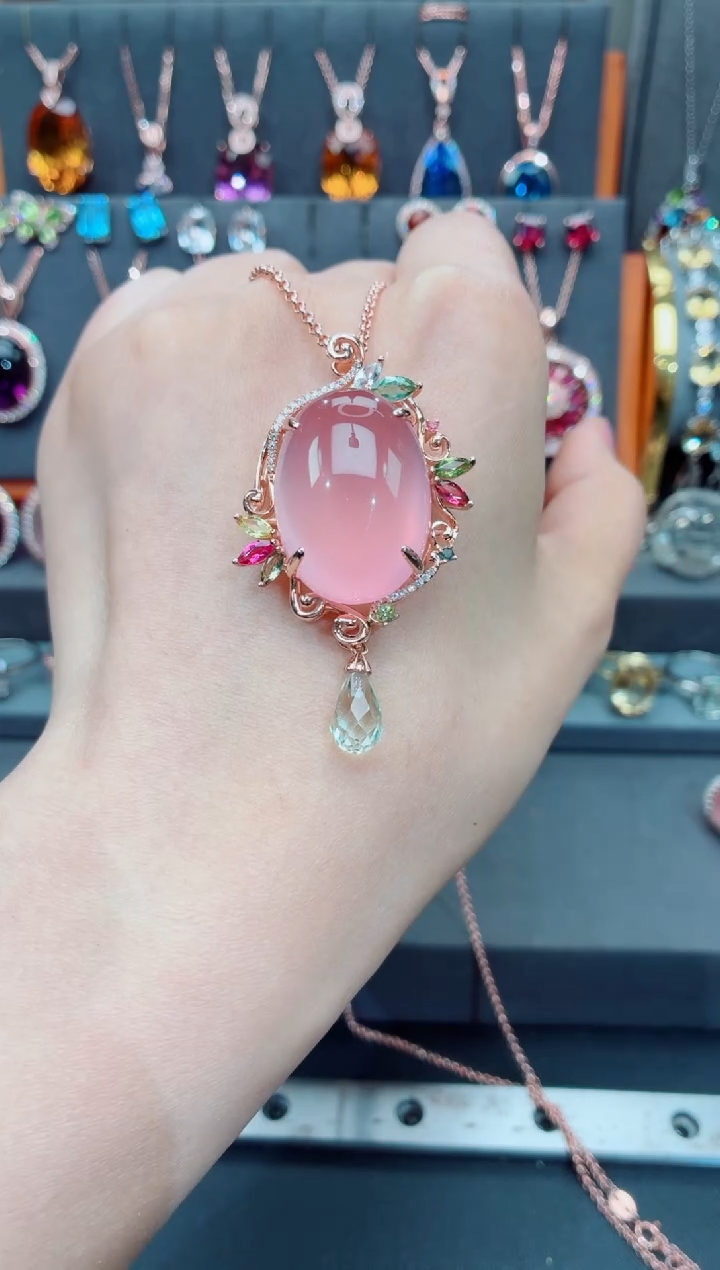 吊坠(赠链)银S925镶嵌芙蓉石芙蓉石吊坠