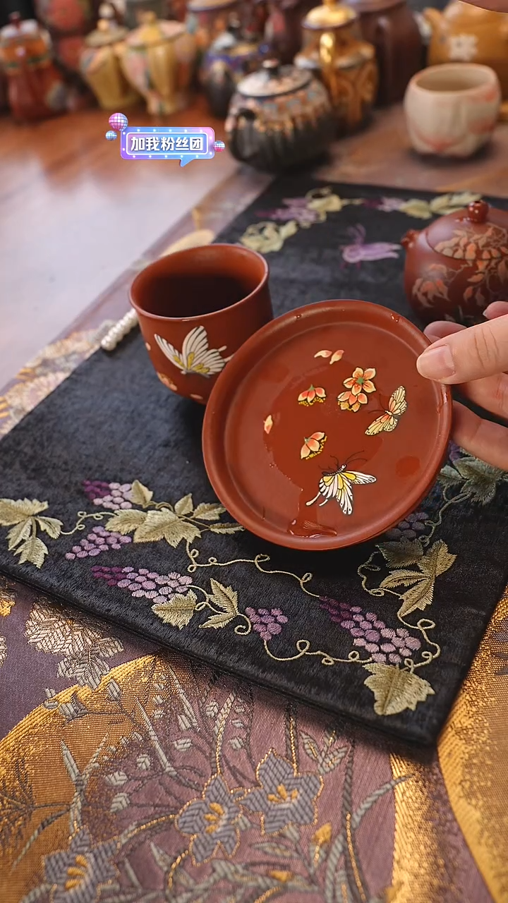 紫砂茶宠蝴蝶套杯