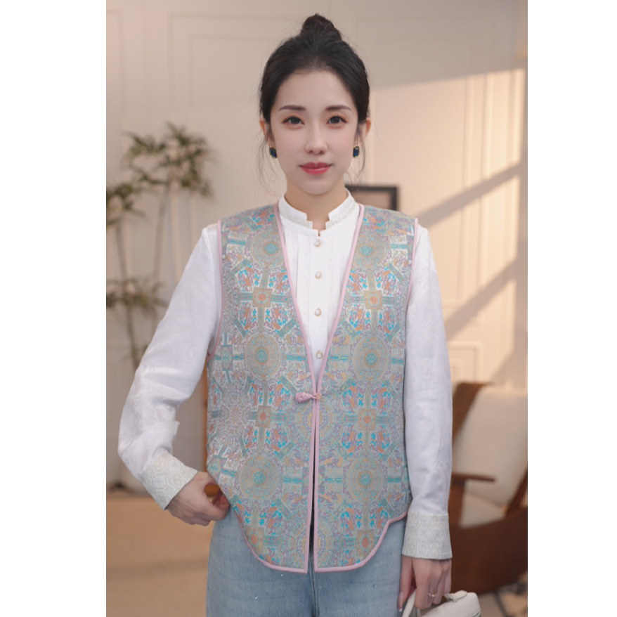 【‌蔚蓝】新中式轻奢双面穿日常国风重磅桑蚕丝宋锦马甲