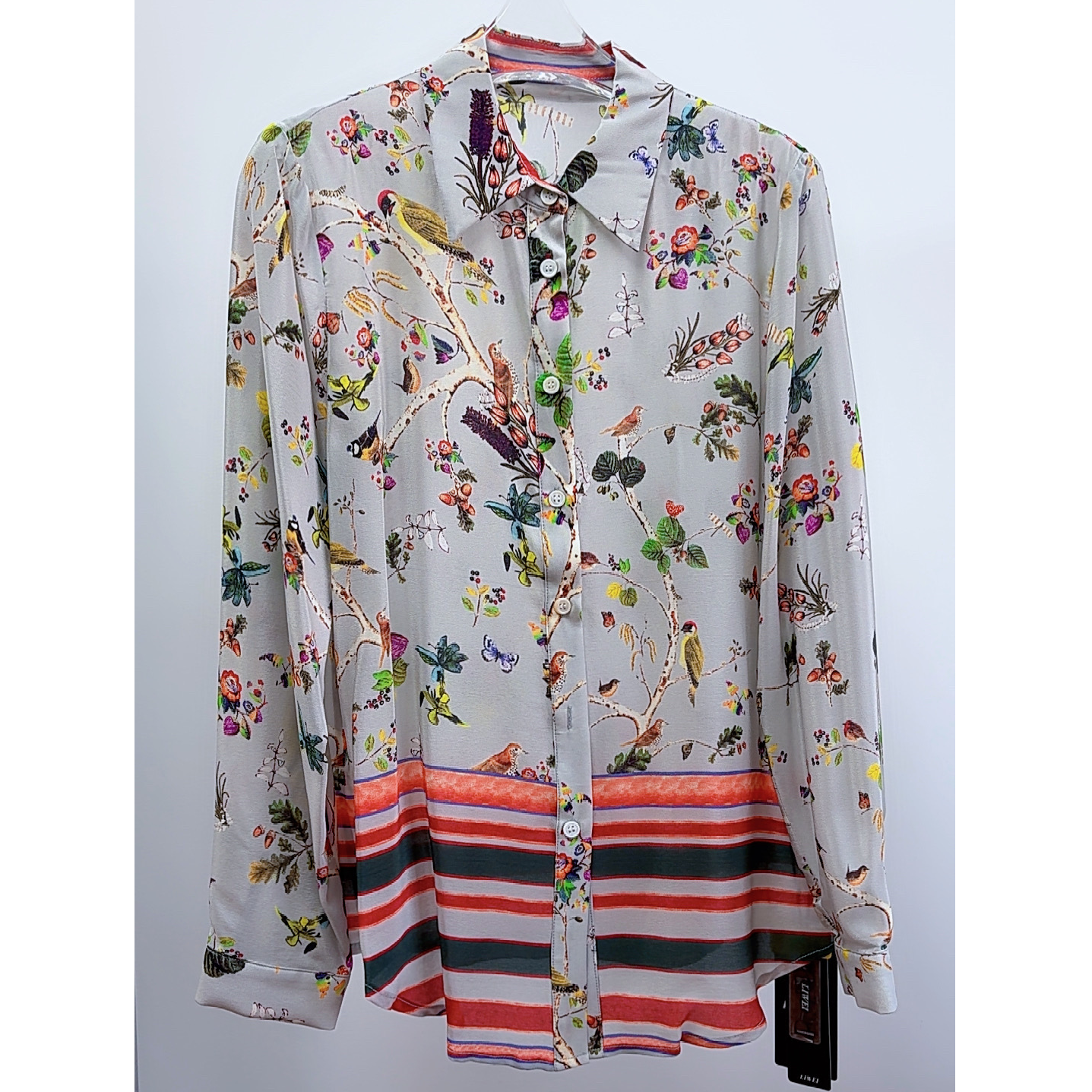 【灿灿】真丝桑蚕丝双绉衬衫女春夏印花复古港风通勤百搭衬衣