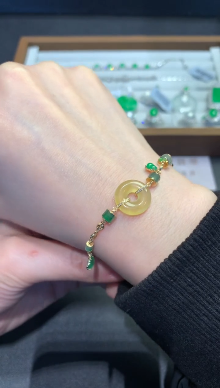 【闪购商品】翡翠手链18K金镶嵌A2-6500