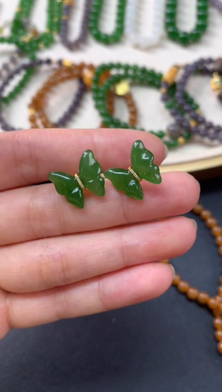 【闪购商品】和田玉耳饰18K金镶嵌D801|1800