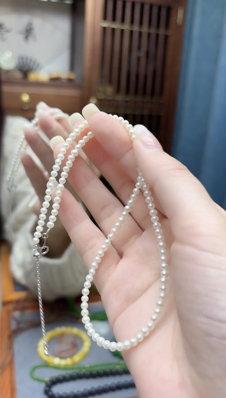 颈饰银S925镶嵌淡水珍珠s925银珍珠小米珠项链ZD