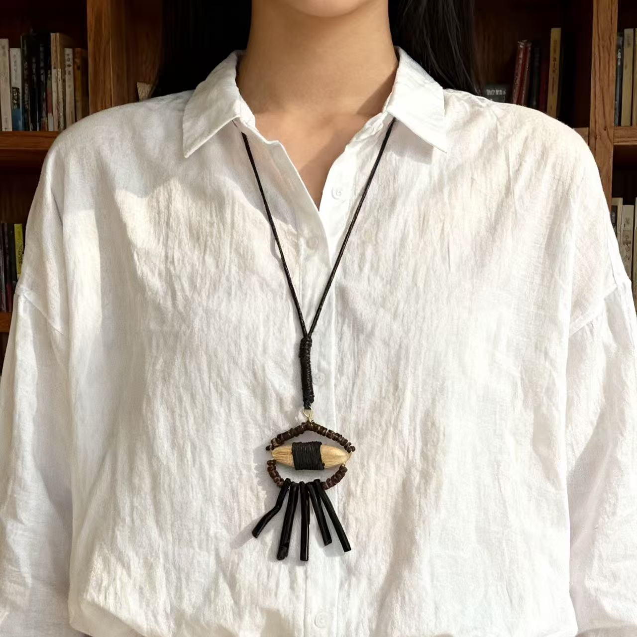 非金属棉绳项链 复古文艺女生长款原创个性饰品手工颈饰锁骨链