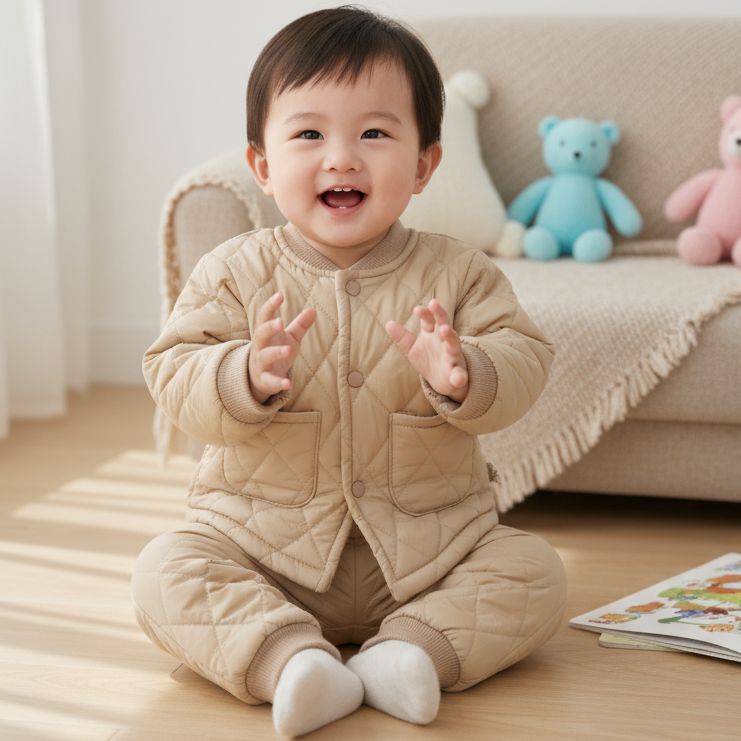 【120克棉服】婴幼儿男女宝宝秋冬加厚棉服菱形格纯棉内衬分体套装