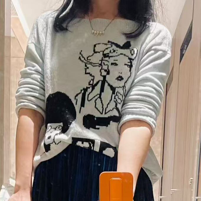 未使用 Prada/普拉达 浅蓝色人像针织毛衣