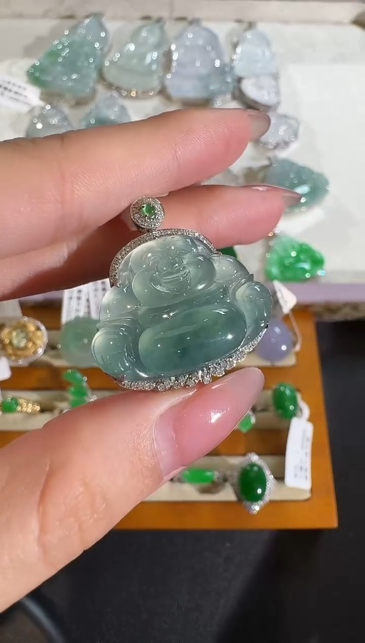 【闪购商品】翡翠吊坠(不含链)18K金镶嵌【源头工厂】钻石镶嵌