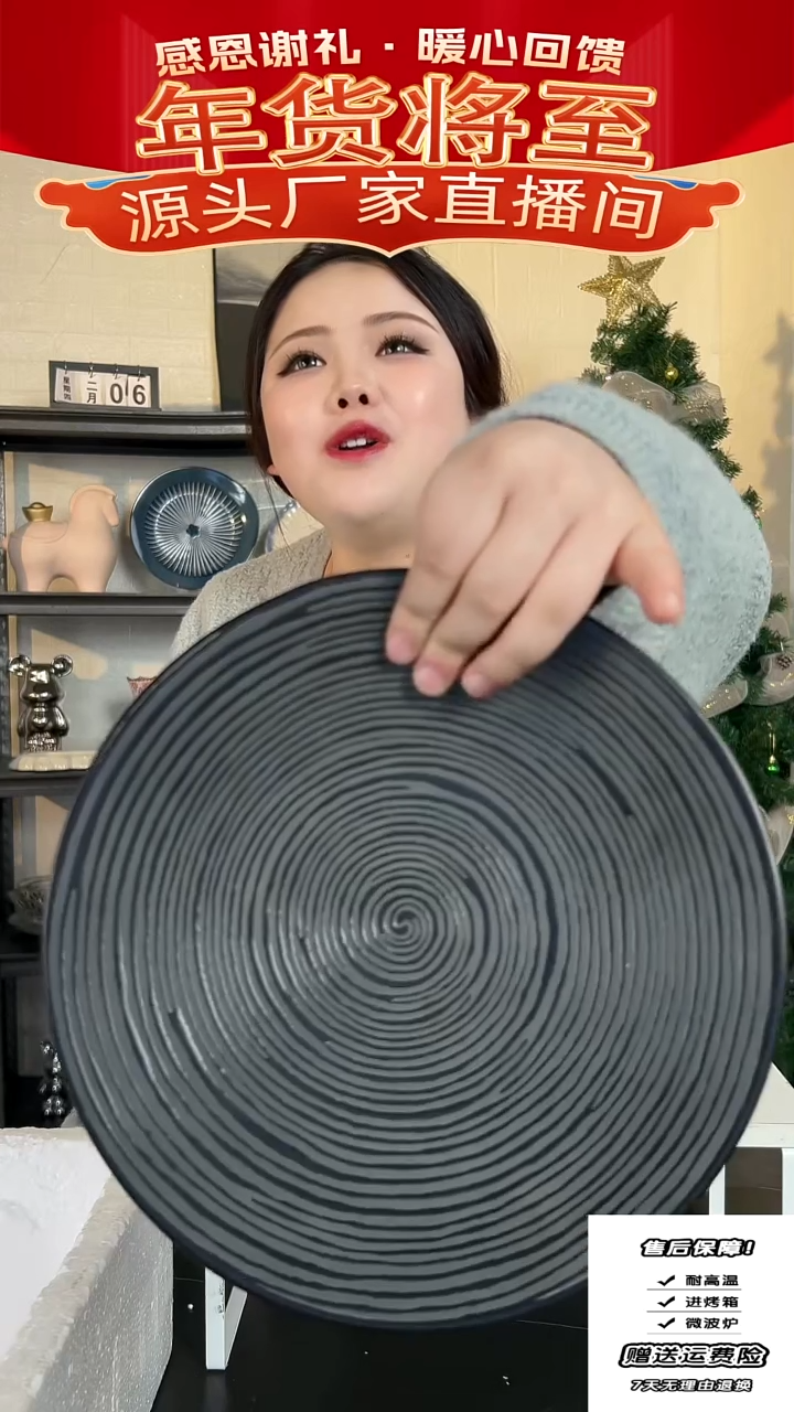 【闪购商品】瓷黑螺纹盘-25CM