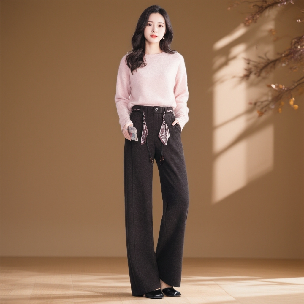 祥好服饰 新款高腰休闲直筒裤阔腿裤 8950