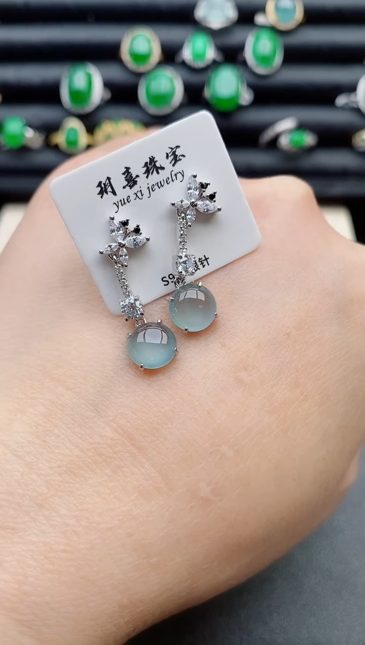 【闪购商品】翡翠耳饰银S925镶嵌1321