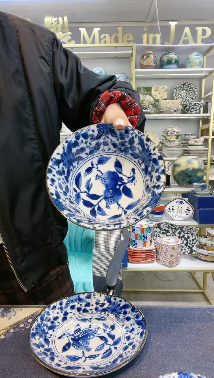 瓷蓝绘石榴多用碗15cm两支