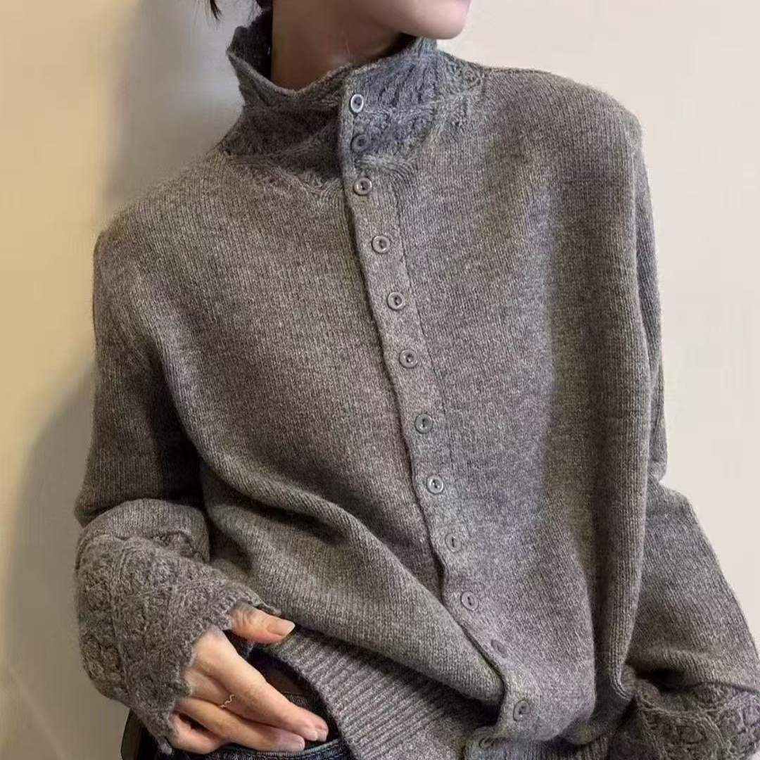 SHUANG洲：单排多扣长袖纯色百搭针织打底
