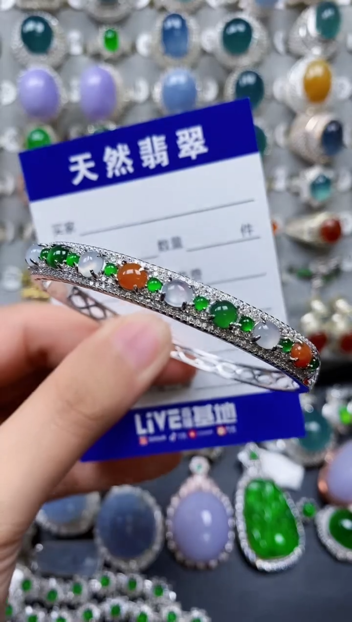 【闪购商品】翡翠手镯银S925镶嵌0432