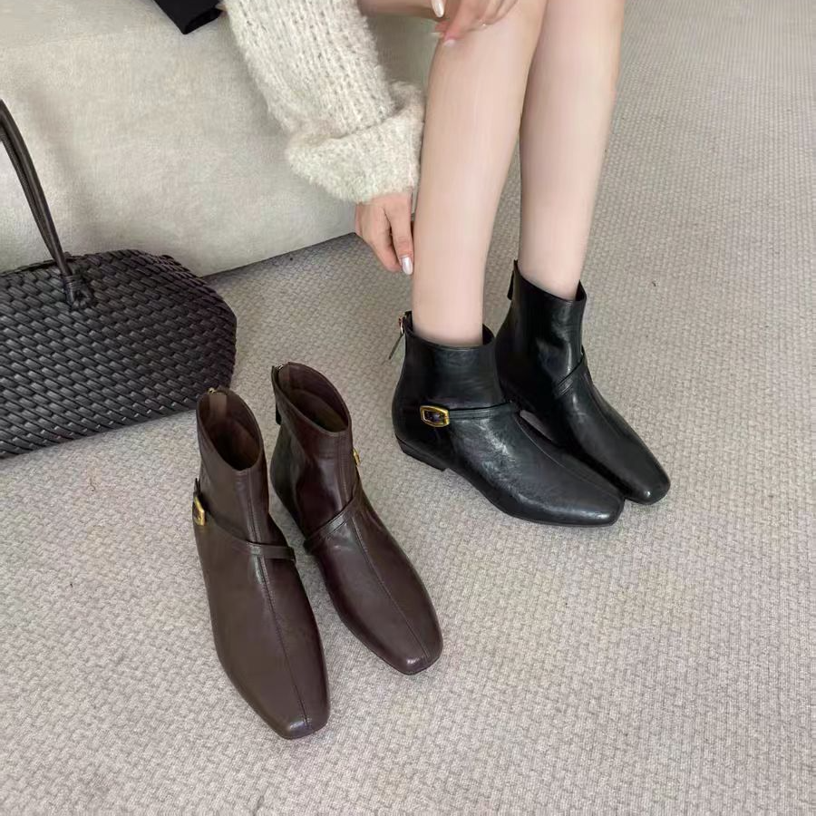 大尧*2CM单里时装靴小裸靴高跟尖头平底气质女鞋秋冬瘦瘦靴2639