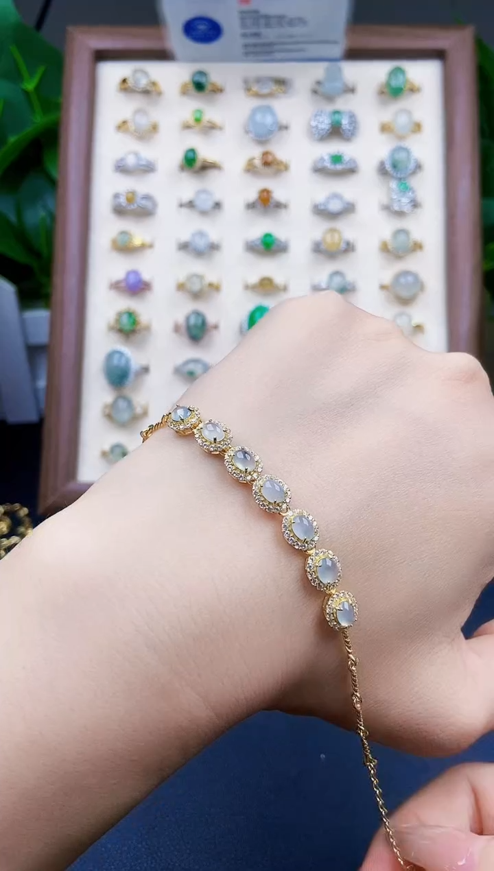 银S925镶嵌手链翡翠12