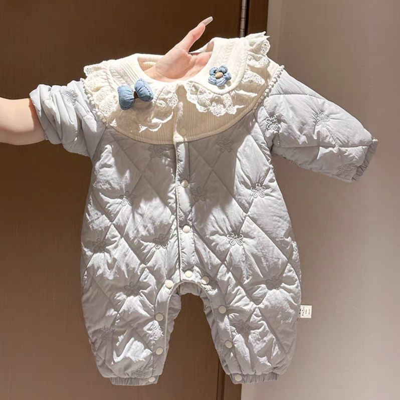 2025冬婴儿连体衣加绒夹棉爬爬服可爱超萌小兔女宝宝哈衣加厚保暖