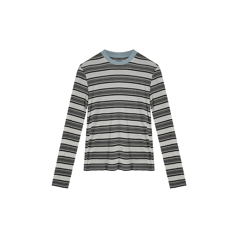 女装条纹高领圆领衫长袖套头款薄款字母毛针织衫895131T125