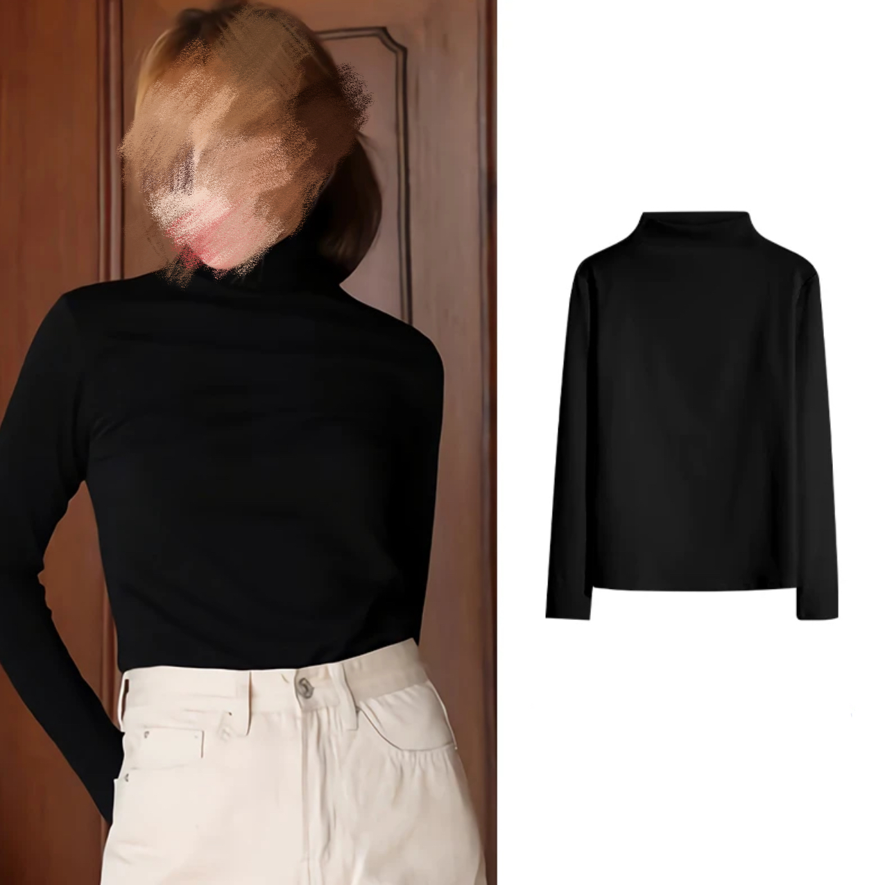 打底衫拼接黑色半高领打底T恤纯色修身内搭长袖