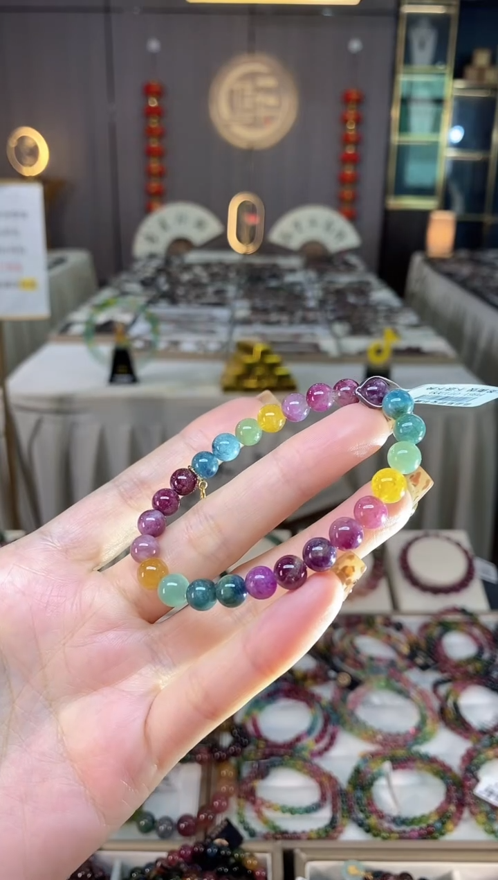未镶嵌老矿碧玺彩虹单圈手串7mm+碧玺dan多样性发货一条