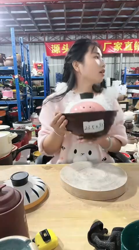 陶瑕疵咖色砂锅碗带盖3933