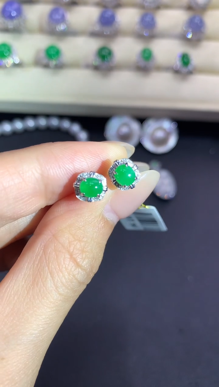 【闪购商品】翡翠耳饰18K金镶嵌a36       