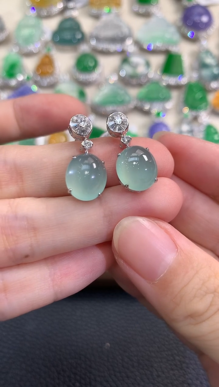 18K金镶嵌翡翠耳饰春日珠宝 D28