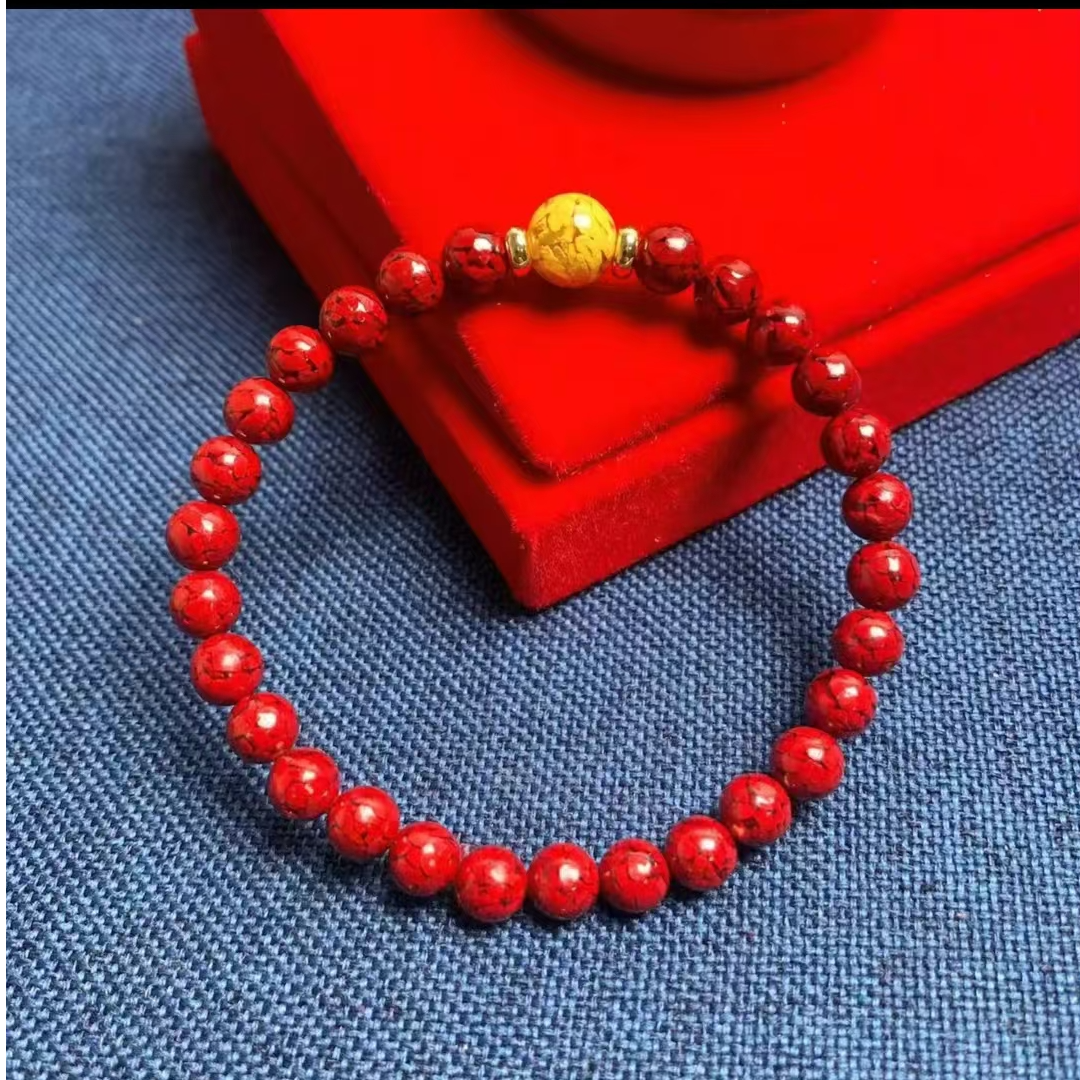 含辰砂工艺品晶体砂6mm加雄黄手链