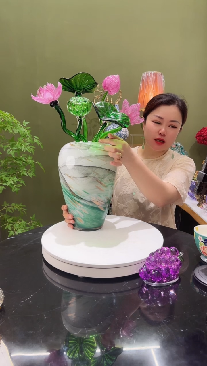 琉璃荷塘月色  花瓶+荷花套装