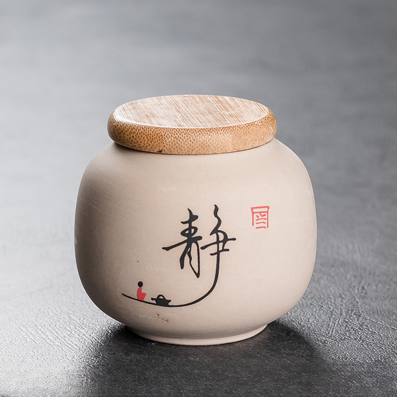 便携家用密封罐茶盒茶叶罐陶瓷罐粗陶存茶罐装茶叶盒茶叶茶具D
