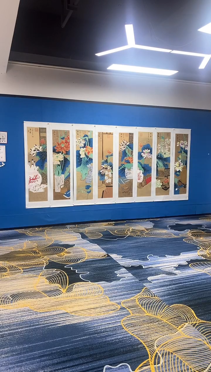 【闪购商品】国画张巨富 蓝荷八条屏